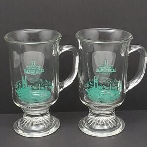 2 Anchor Hocking Showboat Branson Belle Footed Irish Coffee Mug Steamboat 5 1/4"